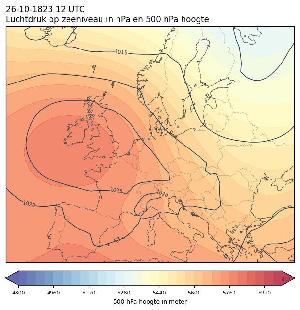 Weerkaart van 26 oktober 1823 om 12 UTC