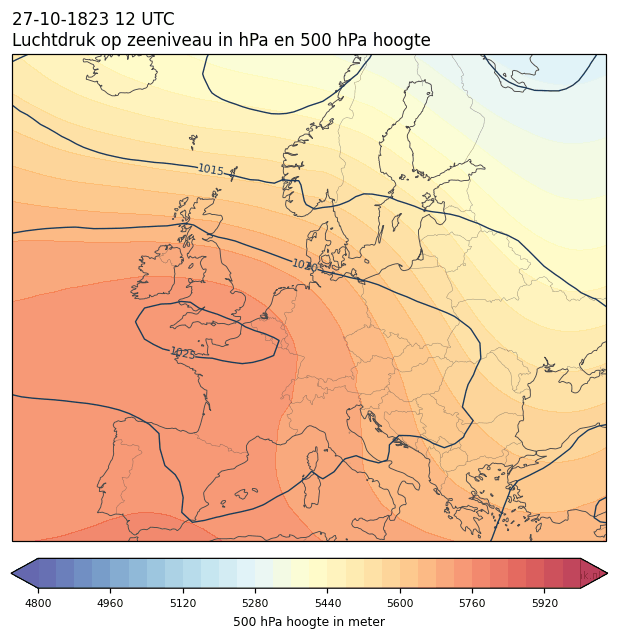 Weerkaart van 27 oktober 1823 om 12 UTC
