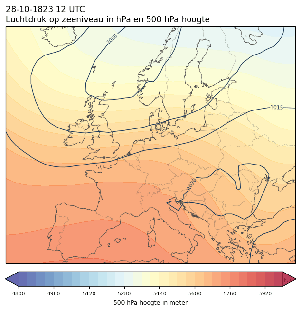 Weerkaart van 28 oktober 1823 om 12 UTC