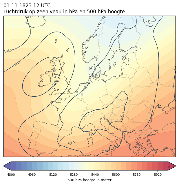 Weerkaart van 1 november 1823 om 12 UTC