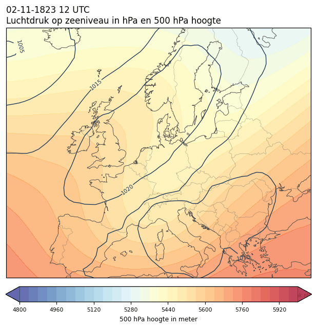 Weerkaart van 2 november 1823 om 12 UTC