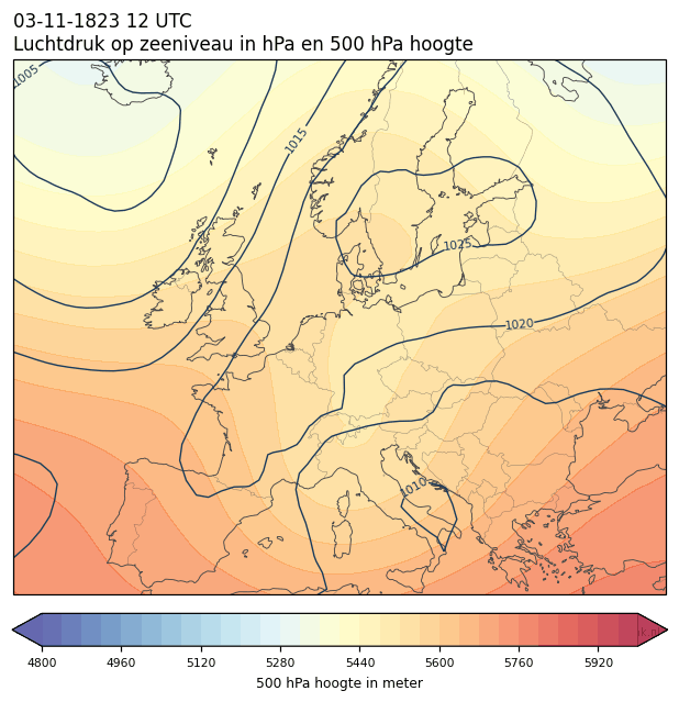 Weerkaart van 3 november 1823 om 12 UTC