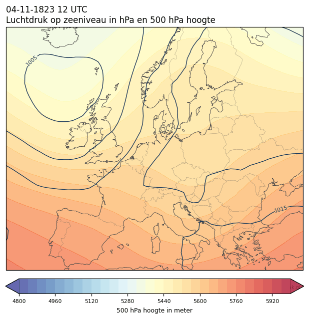 Weerkaart van 4 november 1823 om 12 UTC