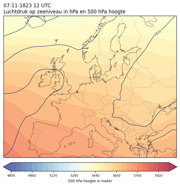 Weerkaart van 7 november 1823 om 12 UTC