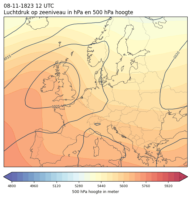 Weerkaart van 8 november 1823 om 12 UTC