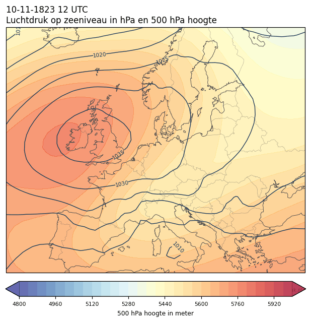 Weerkaart van 10 november 1823 om 12 UTC