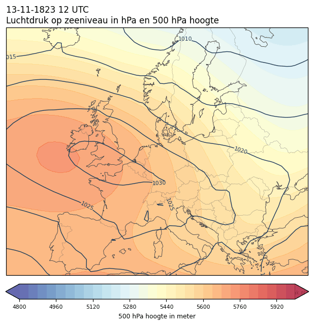 Weerkaart van 13 november 1823 om 12 UTC