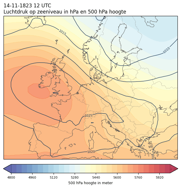 Weerkaart van 14 november 1823 om 12 UTC