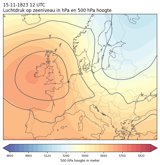 Weerkaart van 15 november 1823 om 12 UTC