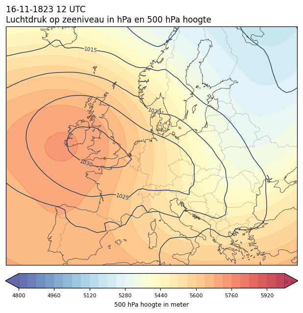 Weerkaart van 16 november 1823 om 12 UTC