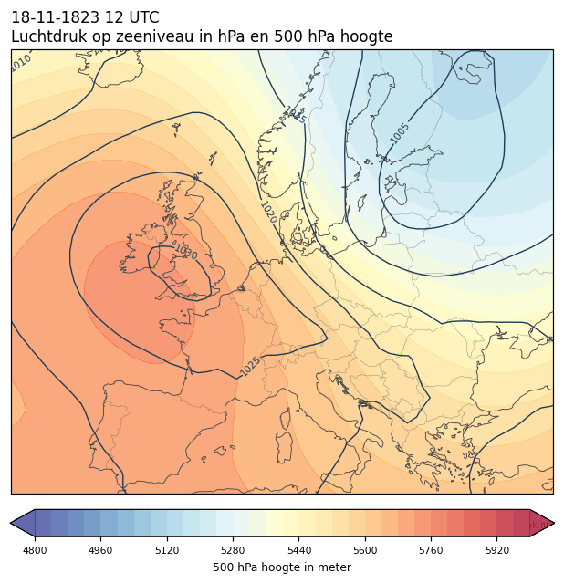 Weerkaart van 18 november 1823 om 12 UTC
