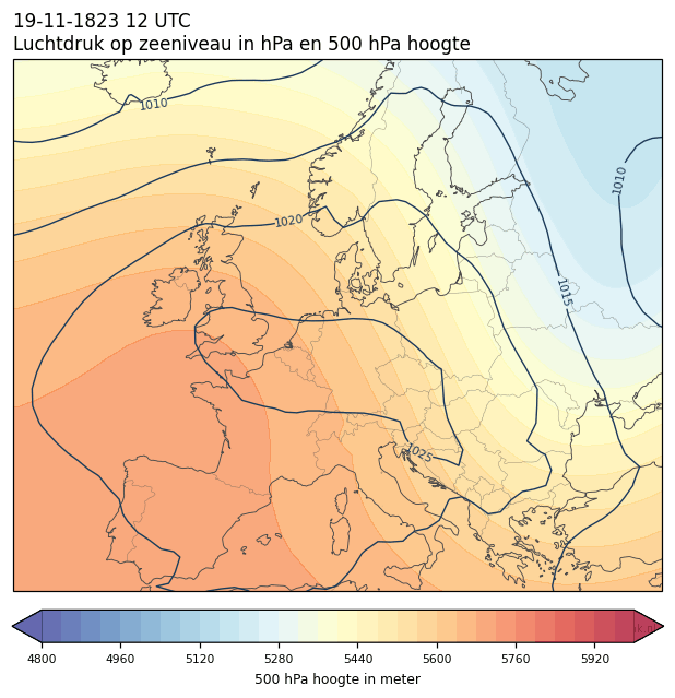 Weerkaart van 19 november 1823 om 12 UTC