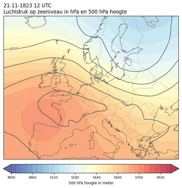 Weerkaart van 21 november 1823 om 12 UTC