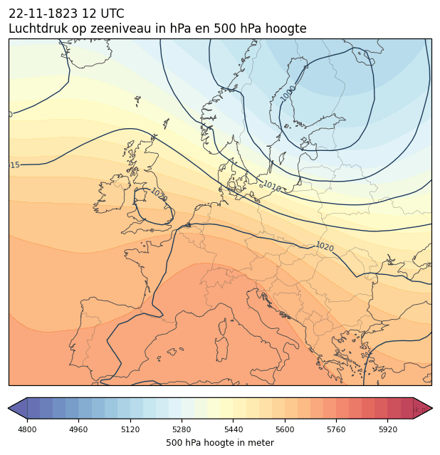 Weerkaart van 22 november 1823 om 12 UTC