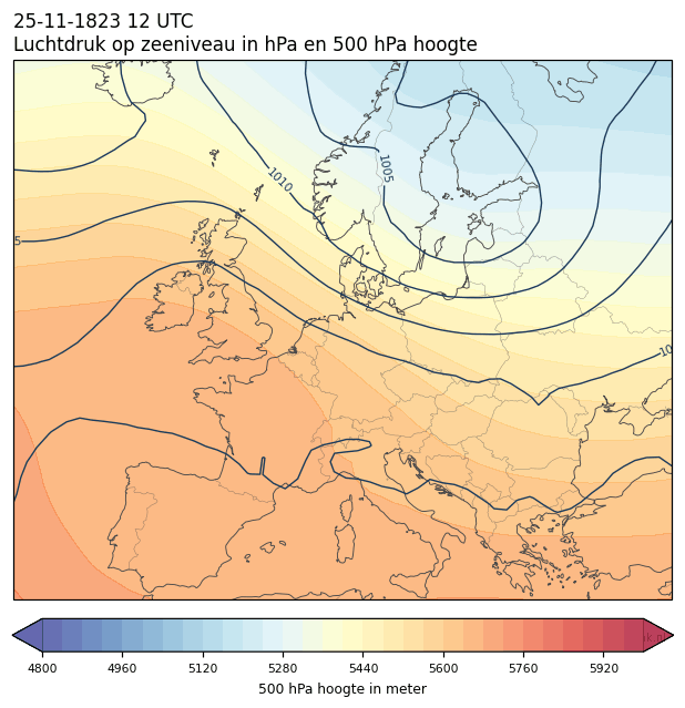 Weerkaart van 25 november 1823 om 12 UTC