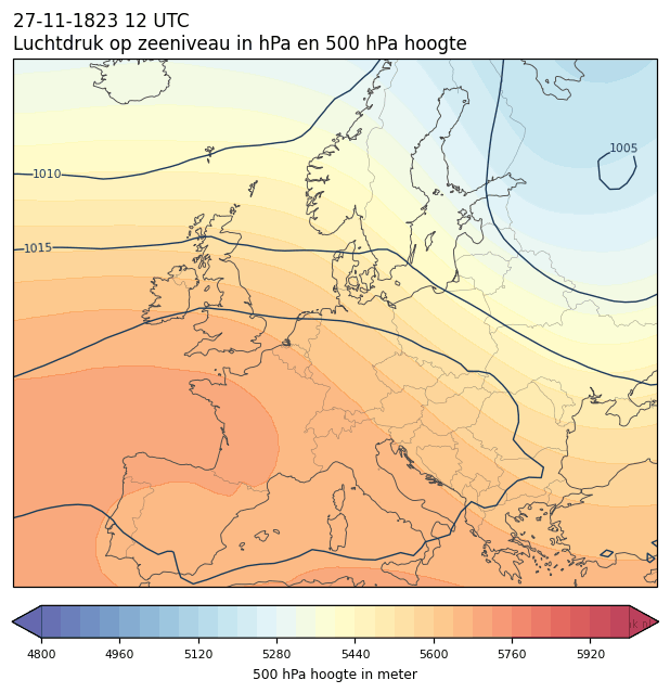 Weerkaart van 27 november 1823 om 12 UTC