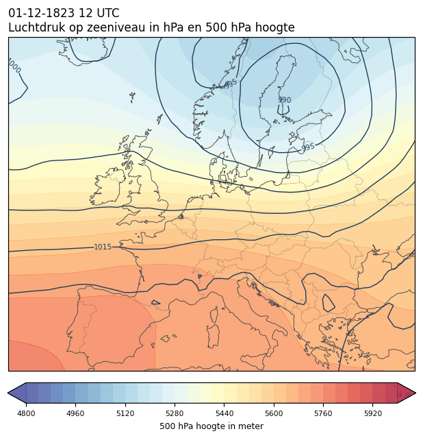 Weerkaart van 1 december 1823 om 12 UTC