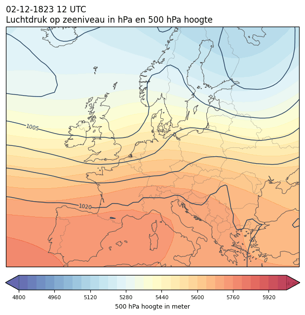 Weerkaart van 2 december 1823 om 12 UTC