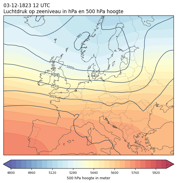 Weerkaart van 3 december 1823 om 12 UTC