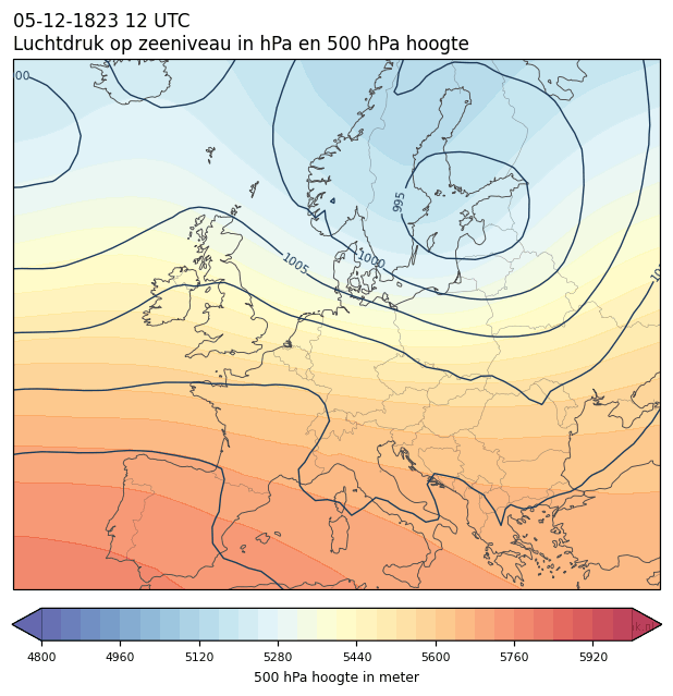 Weerkaart van 5 december 1823 om 12 UTC
