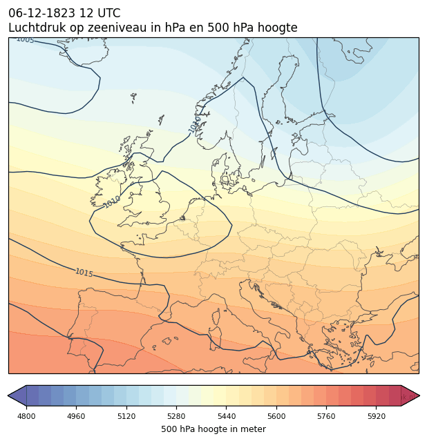 Weerkaart van 6 december 1823 om 12 UTC
