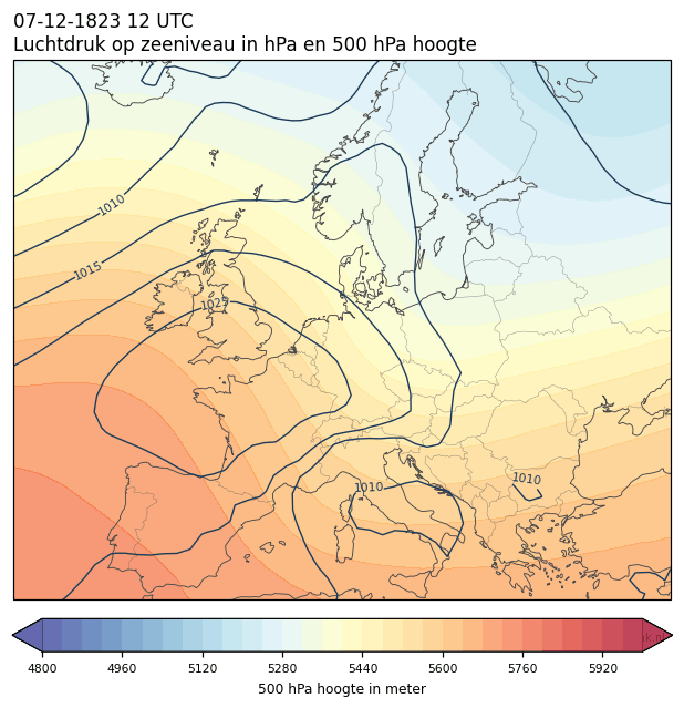 Weerkaart van 7 december 1823 om 12 UTC