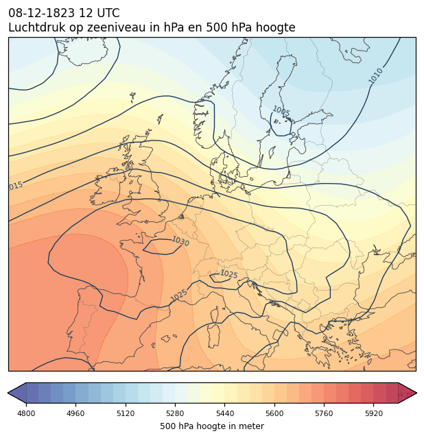 Weerkaart van 8 december 1823 om 12 UTC