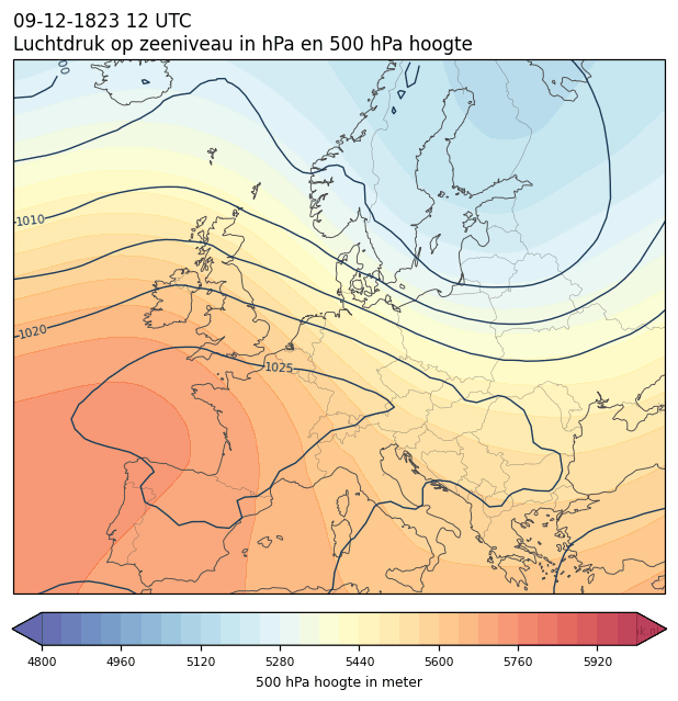 Weerkaart van 9 december 1823 om 12 UTC
