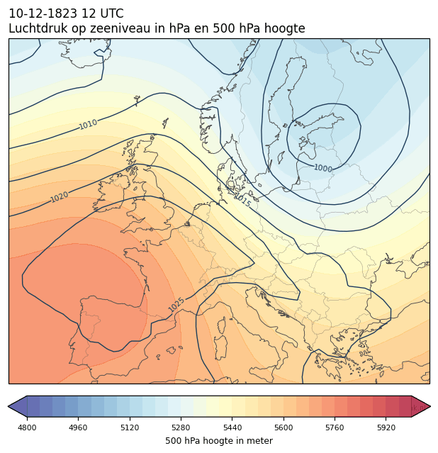 Weerkaart van 10 december 1823 om 12 UTC