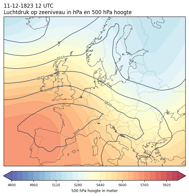 Weerkaart van 11 december 1823 om 12 UTC
