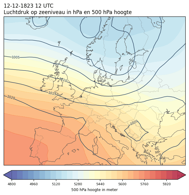 Weerkaart van 12 december 1823 om 12 UTC
