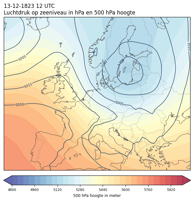 Weerkaart van 13 december 1823 om 12 UTC