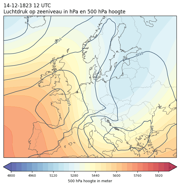 Weerkaart van 14 december 1823 om 12 UTC