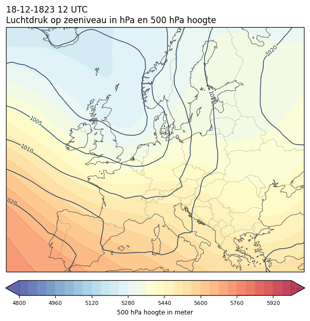 Weerkaart van 18 december 1823 om 12 UTC