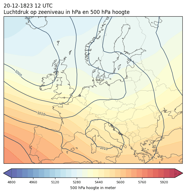Weerkaart van 20 december 1823 om 12 UTC