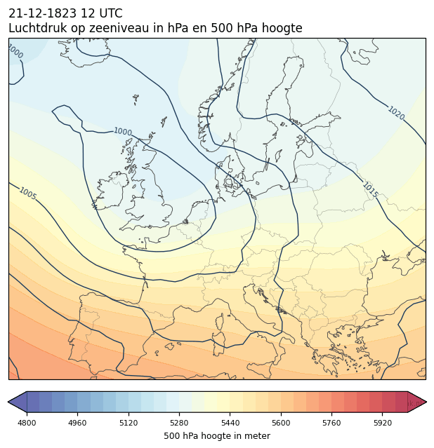 Weerkaart van 21 december 1823 om 12 UTC
