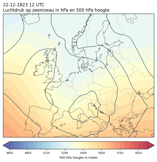 Weerkaart van 22 december 1823 om 12 UTC