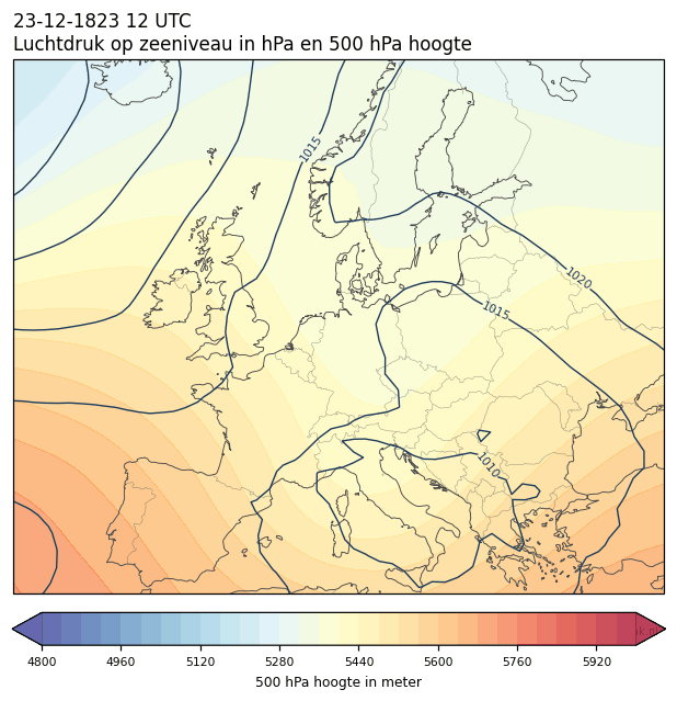 Weerkaart van 23 december 1823 om 12 UTC