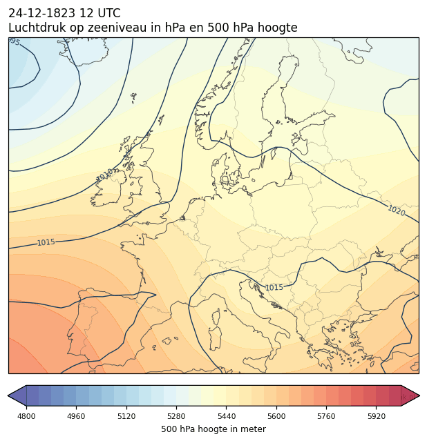 Weerkaart van 24 december 1823 om 12 UTC