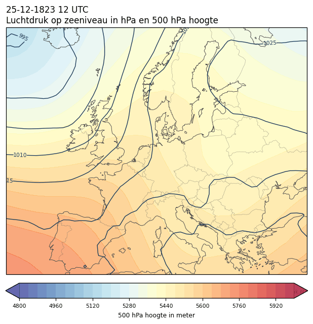Weerkaart van 25 december 1823 om 12 UTC