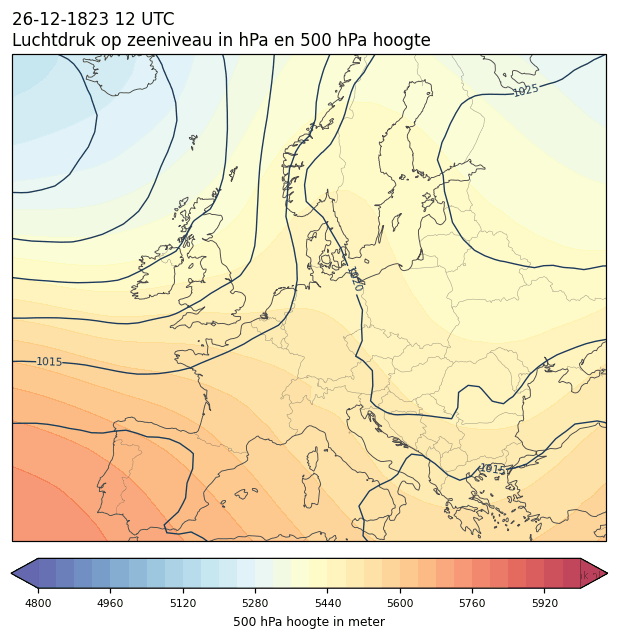 Weerkaart van 26 december 1823 om 12 UTC