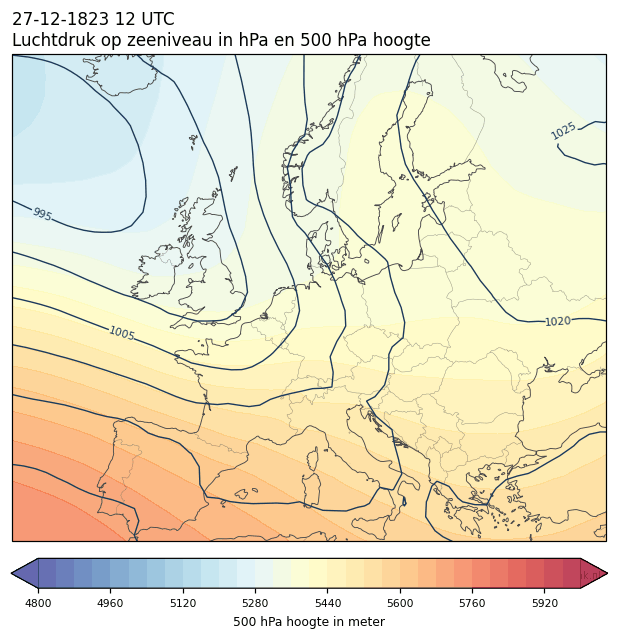 Weerkaart van 27 december 1823 om 12 UTC