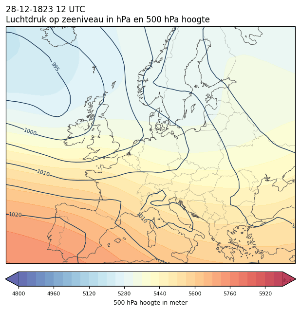 Weerkaart van 28 december 1823 om 12 UTC