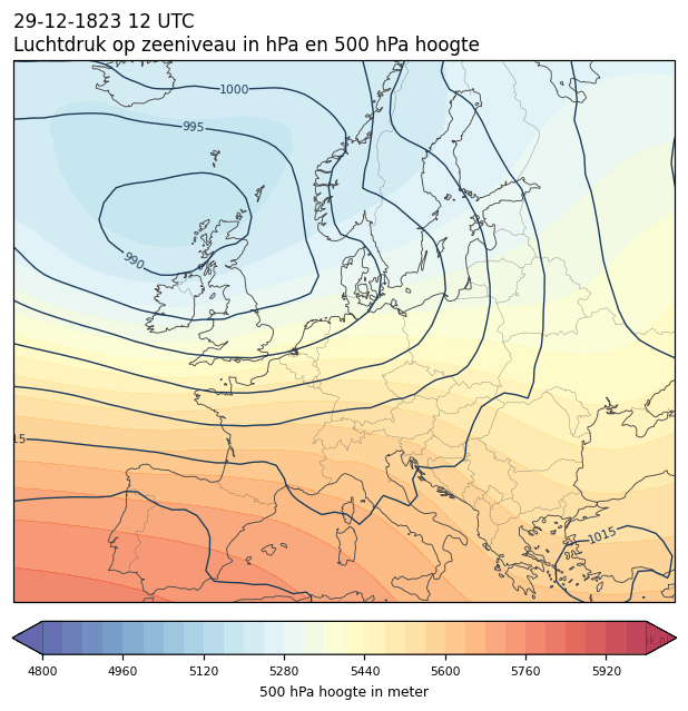 Weerkaart van 29 december 1823 om 12 UTC
