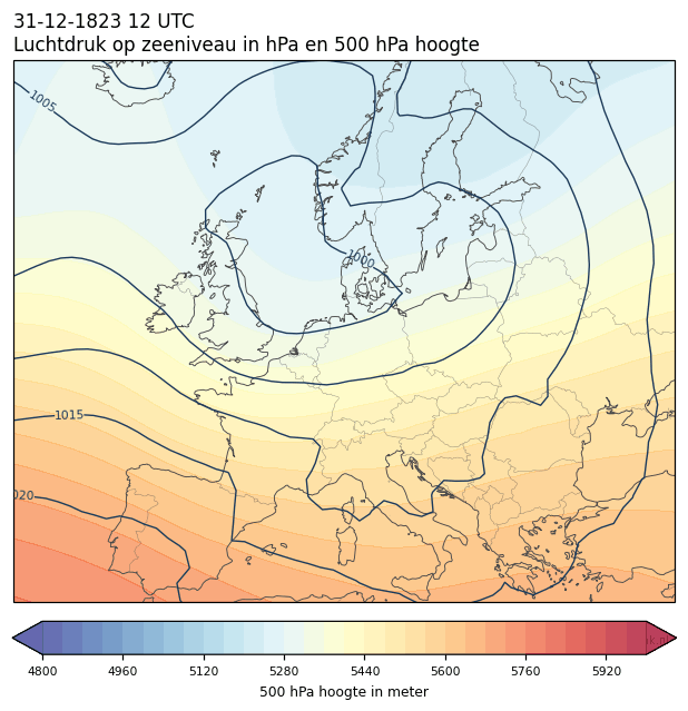Weerkaart van 31 december 1823 om 12 UTC
