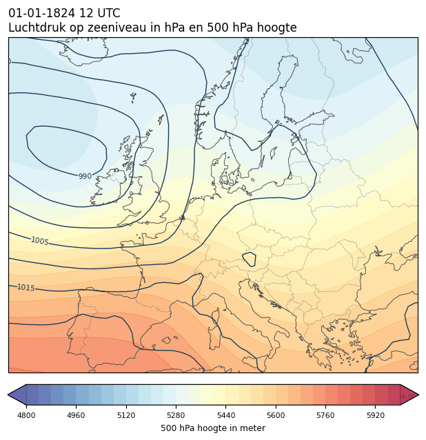 Weerkaart van 1 januari 1824 om 12 UTC