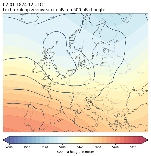 Weerkaart van 2 januari 1824 om 12 UTC