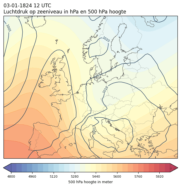 Weerkaart van 3 januari 1824 om 12 UTC