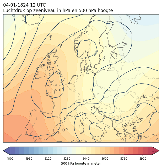 Weerkaart van 4 januari 1824 om 12 UTC