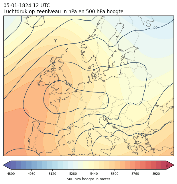 Weerkaart van 5 januari 1824 om 12 UTC